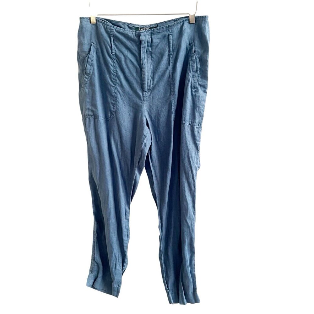 Lauren Ralph Lauren Women’s 100% Linen Tapered Leg Pants Chambray Size 10